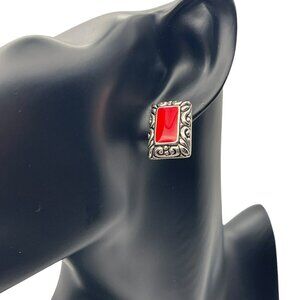 **Icon Collection Red and Silver Scalloped Earrings